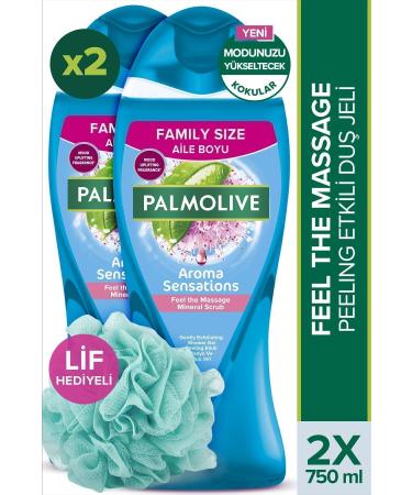 Palmolive Aroma Sensations Feel The Massage Bath and Shower Gel 750 ml X2 Pieces + Shower Fiber Gift