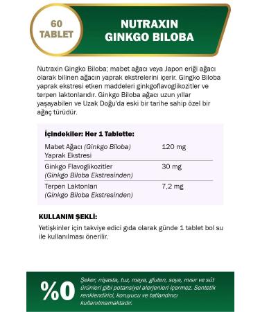Nutraxin Herbal Ginkgo Biloba 120 Mg 60 Tablets 8680512602651 - Buy Online on GoSupps.com