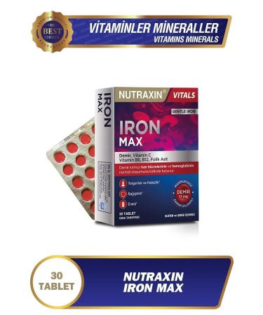 Nutraxin Iron Max 17 Mg 30 Tablets Set of 4 - Iron Vitamin C Vitamin B6 Folic Acid B12