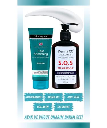 Neutrogena Fast Absorbing Foot Care Cream 100m + Derma CC LABORATORIES SOS Emergency Repair Lotion 200m