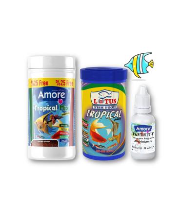 AMORE Guppy-Angel-Platy-Moly Fish Food 125ml Lotus Tropical Granules 100ml Multivitamin