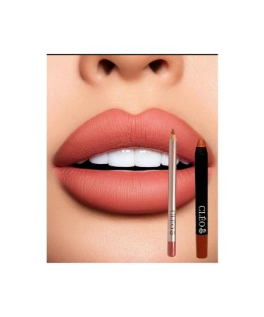 Cleo Cosmetics 2 in 1 Waterproof Matte Lipstick & Lip Pencil (Nude Brown)