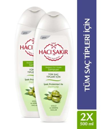 Hac akir Olive Oil Nourishing 2 in 1 Shampoo for All Hair Types 500 ml x2 Pieces