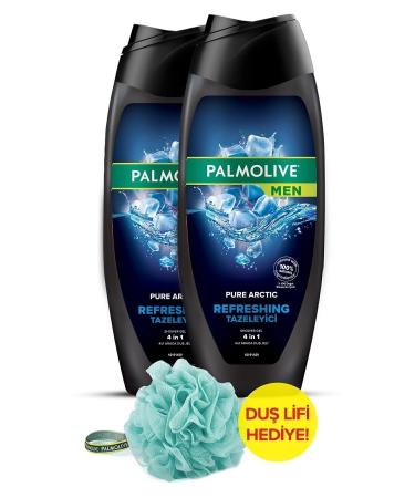 Palmolive Men Pure Arctic 4 in 1 Men's Shower Gel and Shampoo 500 ml x 2 Pieces + Shower Fibre Gift - Buy Online on GoSupps.com