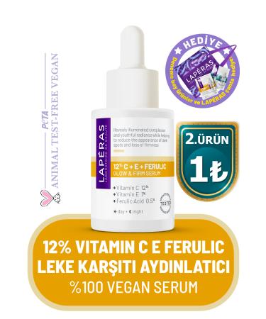 LAPERAS Brightening Anti-Spot 12% Vitamin CE Ferulic Hyaluronic Tone Equalizing Vegan Skin Serum