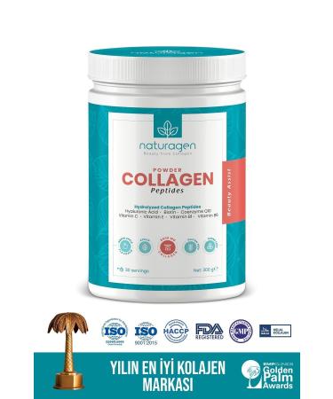 Naturagen Collagen Powder Green Apple Flavored 300 Gr (type 1 type 3 8 000 Mg Collagen Hyaluronic Acid vitamin C)