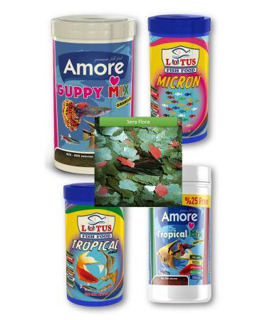 AMORE Guppy Fish Food 250 ml Guppy Fish Food Tropical 125-100 ml Flora 30 gr Flake Fry 100 ml
