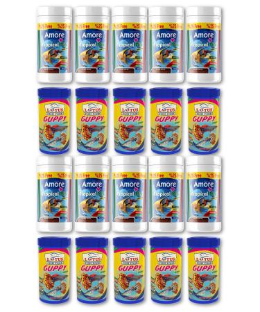 AMORE Guppy-Angel-Platy-Moly Fish Granule Food 10x125 ml Tropical Mix Selection 10x100ml Lotus Guppy