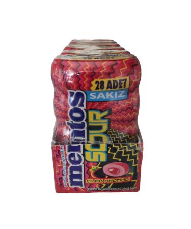 Mentos Sour Strawberry Flavored Dragee Gum 56 g. * 6 Pieces