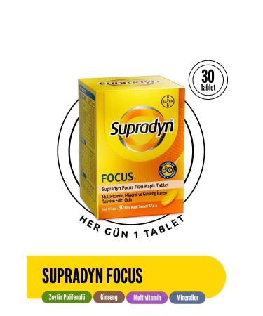 Supradyn Focus 30 Film-Coated Tablet | Olive Polyphenol Ginseng Multivitamin and Mineral Supplement