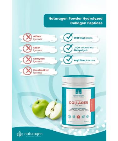 Naturagen Collagen Powder Green Apple Flavored 300 Gr (type 1 type 3 8 000 Mg Collagen Hyaluronic Acid vitamin C) - Buy Online on GoSupps.com