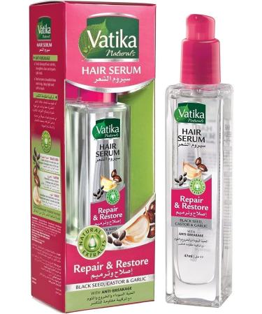 Vatika Naturals Repairing and Regenerating Hair Serum | Black Cumin Castor Oil and Garlic | Anti-Breakage - 47 ml