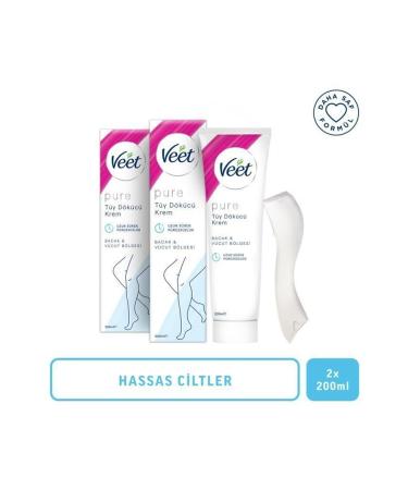 Veet Pure Hair Removal Cream for Sensitive Skin 200 ml x 2 Pieces Ammonia-Free Fresh Fragrance Purer Formula