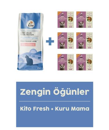Kito Neutered Cat Food 2 KG + Salmon Meat Kito Fresh X 6