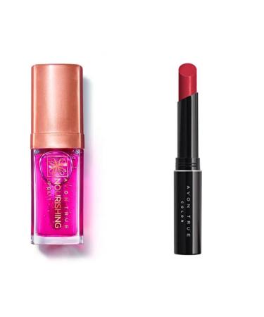 Avon True Nourishing Lip Oil 7 Ml. Blossom and Avon Ultra Beauty Lipstick Stylo Forever Pink set of 2