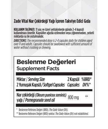 Zade Vital Pomegranate Seed Oil 400 Mg 60 Capsules 8690712011993 - Buy Online on GoSupps.com
