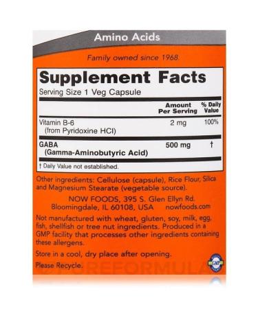 Now Gaba 500 Mg 100 Veg Capsules - Buy Online on GoSupps.com