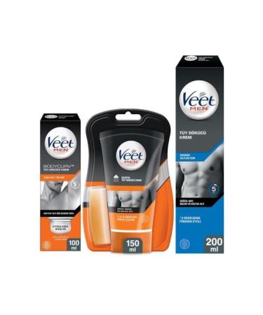 Veet Men Hair Removal Cream Sensitive Skin 200ml + In-Shower Hair Removal Cream 150ml + Underarm Special 100ml