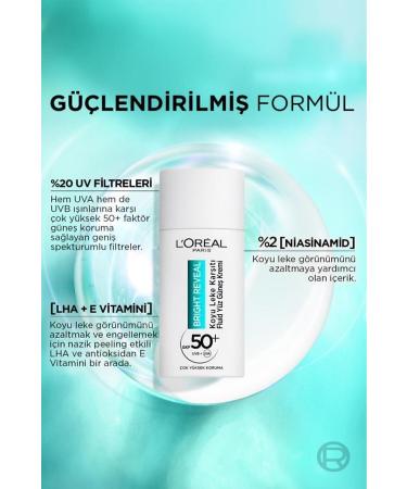 L'Oreal Paris Bright Reveal Spf 50+ Anti-Dark Spot Fluid Daily Face Sunscreen 50ml High Protection - Buy Online on GoSupps.com