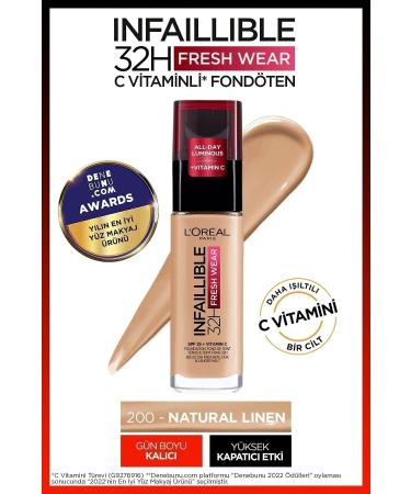 L'Oreal Paris L'Or al Paris Infaillible 32H Fresh Wear Vitamin C Foundation - 200 Natural Linen