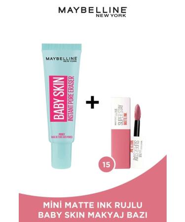 Maybelline New York Baby Skin Pore Concealing Makeup Base & Mini Super Stay Matte Ink Lipstick 15 Lover 2.7 ML