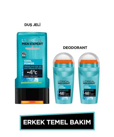 L'Oreal Paris Men Expert Men's Basic Care Set Cool Power Refreshing Shower Gel 300ml + Cool Power Roll On X2