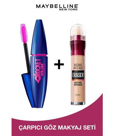 Maybelline New York Volum' Express Rocket Extra Black Mascara & Instant Anti Age Eraser Concealer - 01 Light