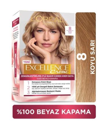 L'Oreal Paris Excellence Creme Hair Dye 8 Dark Blonde 2-Piece Set - Buy Online on GoSupps.com