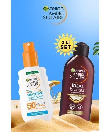 Garnier Ambre Solaire Bronzing Oil 200ml&Sensitive Advanced Sunscreen Child Spray Gkf50 150ml
