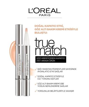 L'Oreal Paris True Match Eye Cream Concealer 2 in 1 1-2R Rose Porcelain - Buy Online on GoSupps.com