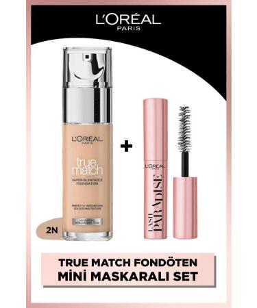 L'Oreal Paris True Match Caring Foundation - 2N Neutral Undertone & Mini Paradise Mascara 4.7 ML