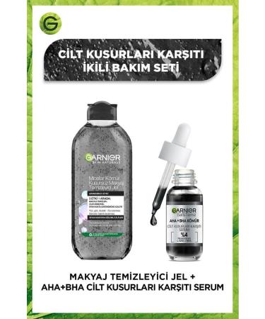 Garnier Aha+bha Anti-Imperfection Serum 30 Ml & Micellar Charcoal Flawless Make-Up Remover Gel 400 Ml