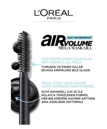L'Oreal Paris L'or al Paris Air Volume Mega Easy Waterproof Mascara - Black - Buy Online on GoSupps.com