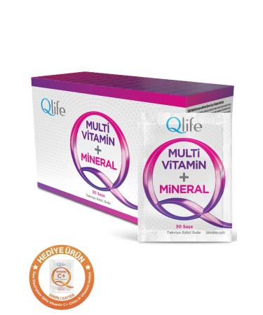 Qlife Raspberry Flavored Multivitamin Mineral Vitamin Supplement 30 Sachets - 11 Vitamins 4 Minerals