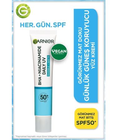 Garnier Pure And Clean Bha Niacinamide Daily Sunscreen Fluid Face Cream Spf50 40ml