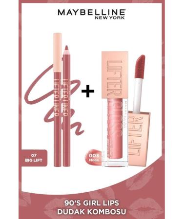 Maybelline New York 90's Girl Lips Lifter Liner 07 Big Lift Lip Pencil + Lifter Gloss 003 Moon Lip Gloss
