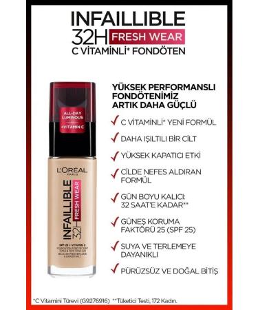 L'Oreal Paris L'Or al Paris Infaillible 32H Fresh Wear Vitamin C Foundation - 120 Golden Vanilla - Buy Online on GoSupps.com