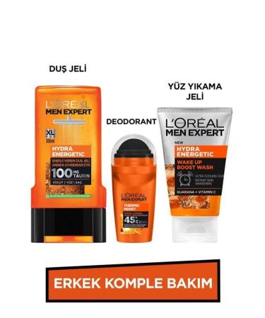 L'Oreal Paris Men Expert Men's Complete Care Set Hydra Energetic Face Wash Gel 100ml + Shower Gel 300ml + Roll On