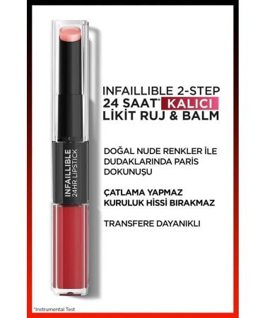 L'Oreal Paris L'or al Paris Infaillible 2-step 24 Hour Liquid Lipstick & Balm - 501 Timeless Red - Buy Online on GoSupps.com