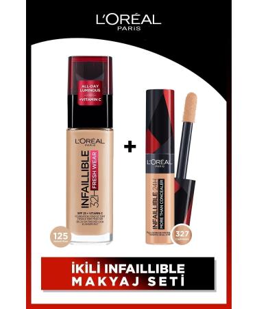 L'Oreal Paris Infaillible 32h Fresh Wear Vitamin C Foundation 125 & All-Around Concealer 327 Cashmere
