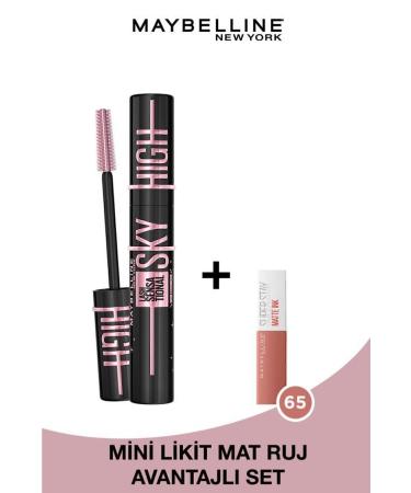 Maybelline New York Lash Sensational Sky High Cosmic Black Mascara & Mini Super Stay Matte Ink Lipstick 65 Seductress 2.7ml