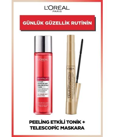 L'Oreal Paris Revitalift 5% Pure Glycolic Acid Peeling Tonic 180ml & Telescopic Black Mascara
