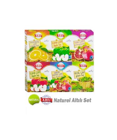AHU Natural Six-Piece Tea Set (Green and Red Apple-Pomegranate-Orange-Mixed Fruit Tea-Green Tea) -100 gr