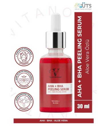 Vitanova Aloe Vera Juice Extract Skin Tone Equalizer Pore Tightener Red Peeling Serum Aha 10% Bha 2%
