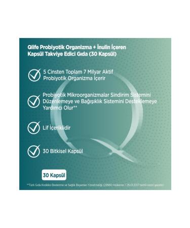 Qlife Probiotic Inulin Containing Capsule Supplementary Food 30 Capsules - 7 Billion CFU Probiotic - Buy Online on GoSupps.com