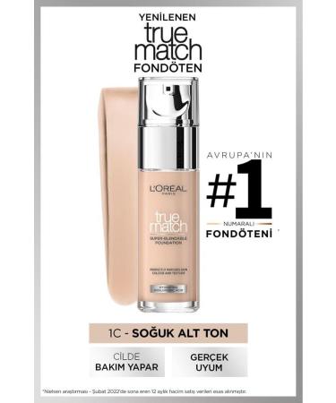 L'Oreal Paris True Match Caring Foundation - 1C Cool Undertone & Mini Paradise Mascara 4.7 ML - Buy Online on GoSupps.com