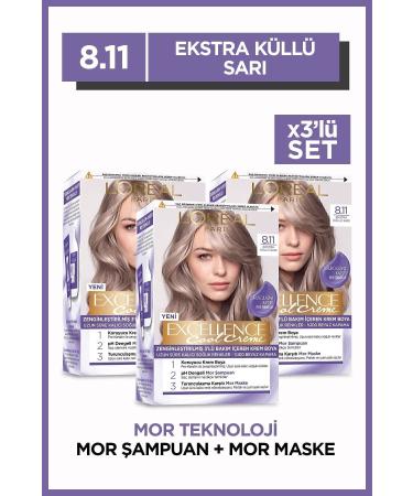 L'Oreal Paris Excellence Cool Creme Hair Dye 8.11 Extra Ash Blonde 3-Piece Set
