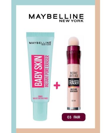 Maybelline New York Baby Skin Makeup Base and Instant Anti Age Eraser Concealer 03 Fair