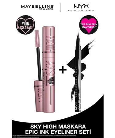Maybelline New York Lash Sensational Sky High Mascara & Nyx Professional Makeup Black Eyeliner - Epic Ink Liner Black