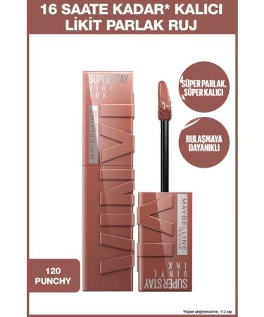 Maybelline New York Super Stay Vinyl Ink Long-Lasting Nude Liquid Glossy Lipstick 120 Punchy